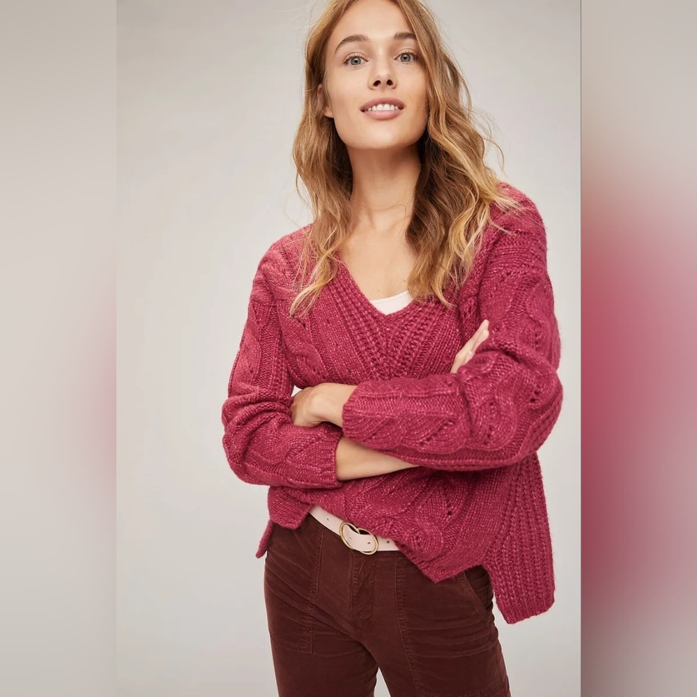 ANTHROPOLOGIE Ramona Alpaca Cable Knit Sweater XL.